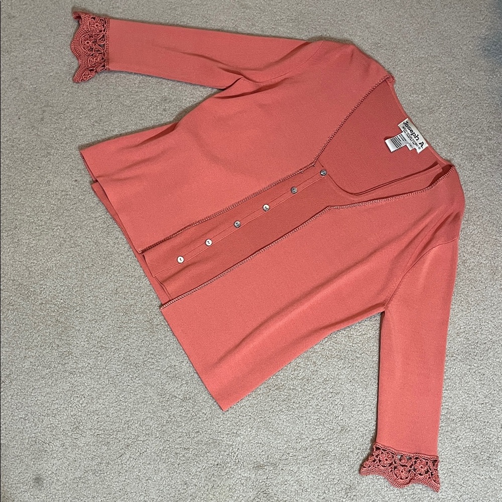 Joseph A Coral Salmon 3-Piece Layering Set Mixed Sizes L Cardigan M Top S Shell